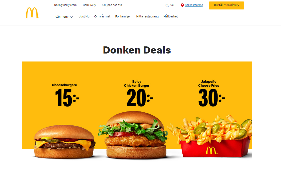 McDonald's Menypriser (Sweden)
