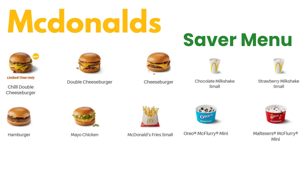 Mcdonalds Saver Menu Prices UK